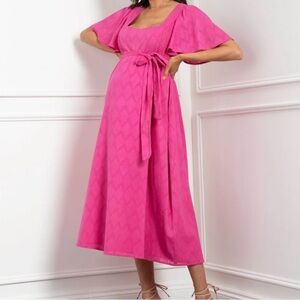 Fuchsia Pink Cotton Broderie Maternity & Nursing Dress